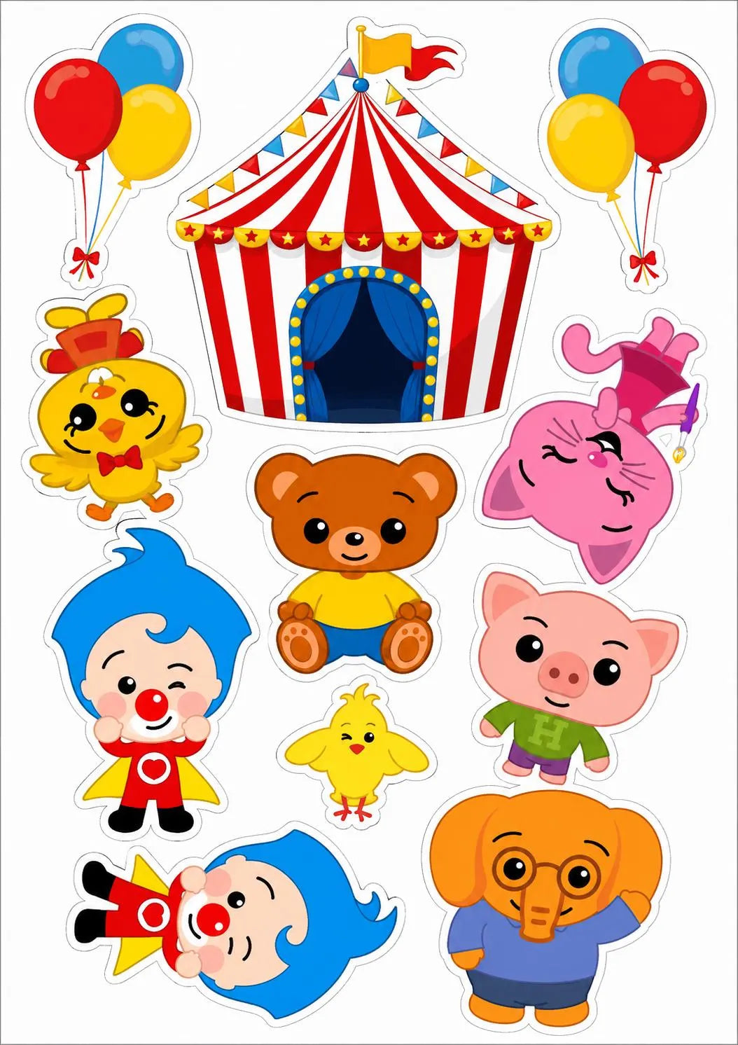 Decoración comestible para tarta de circo y payasos, diseño 3, en papel de oblea o de azúcar.