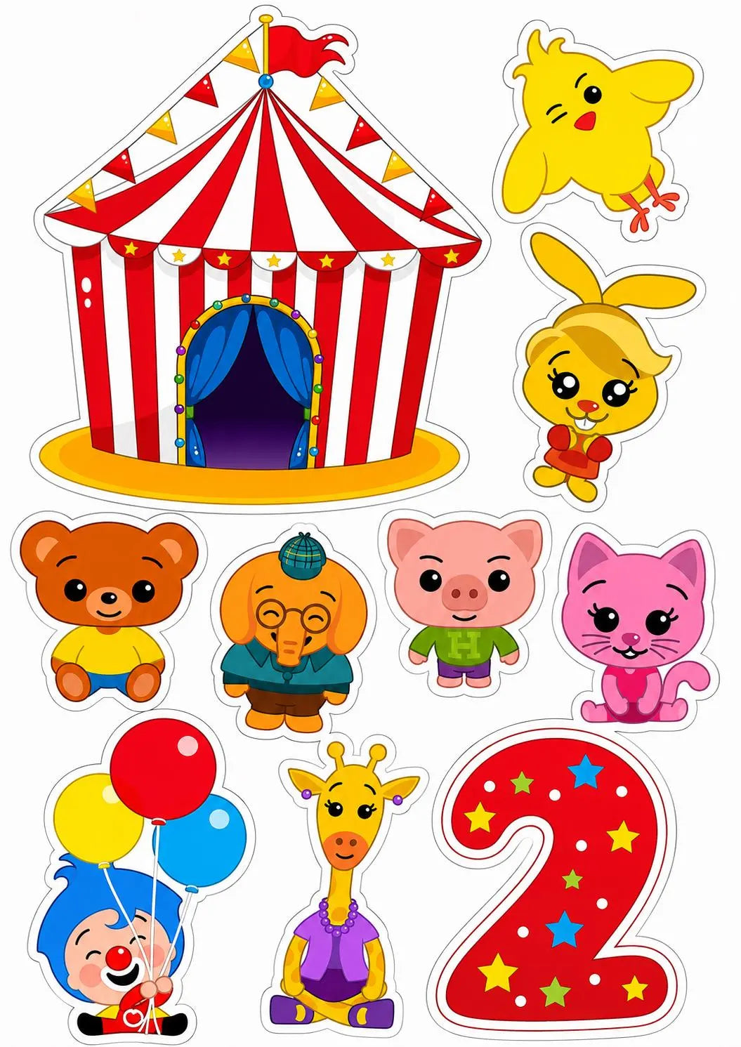 Decoración comestible para tarta de circo y payasos, diseño 5, en papel de oblea o de azúcar.