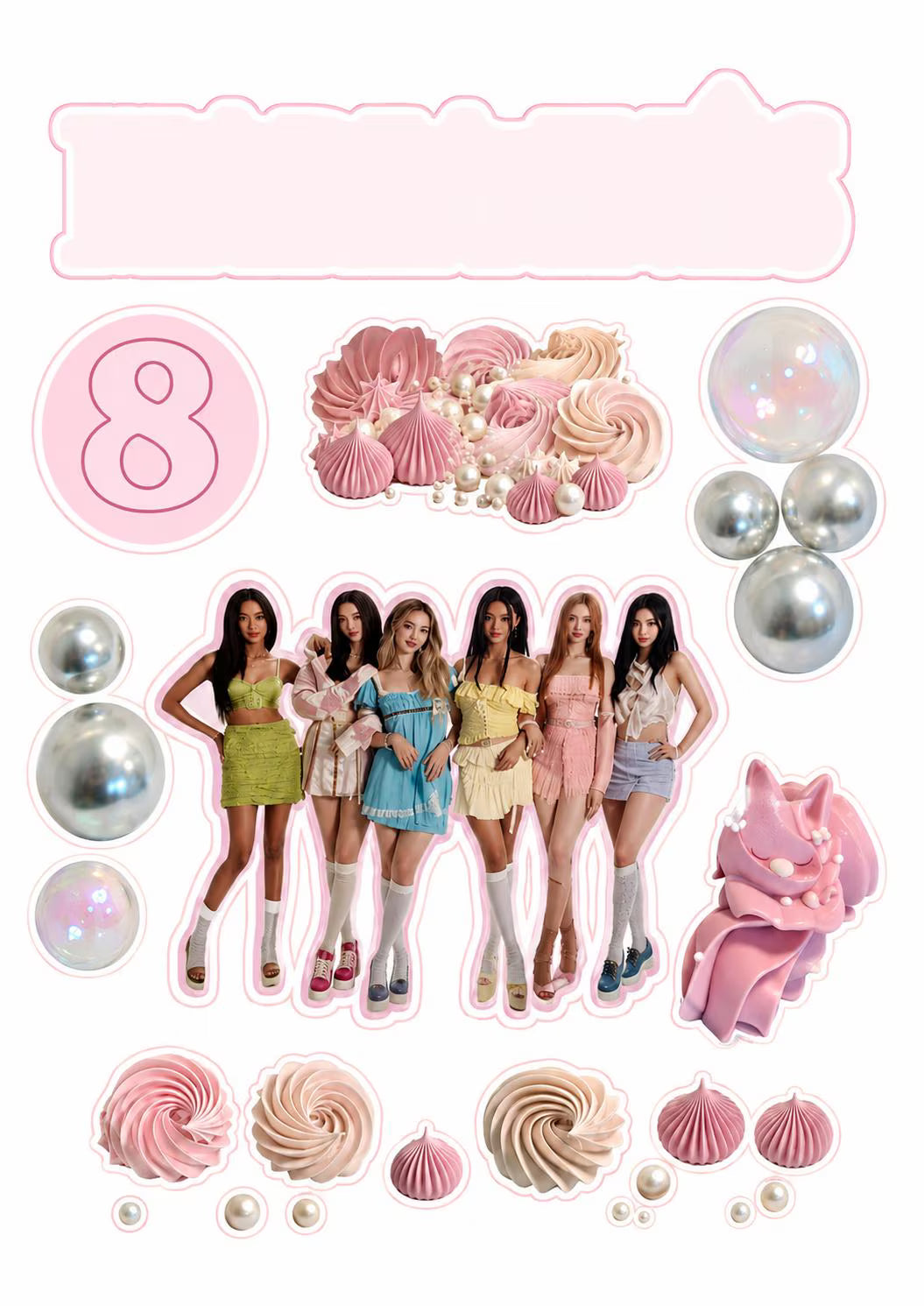KATSEYE edible cake topper design 7, available in wafer paper or icing sheet.