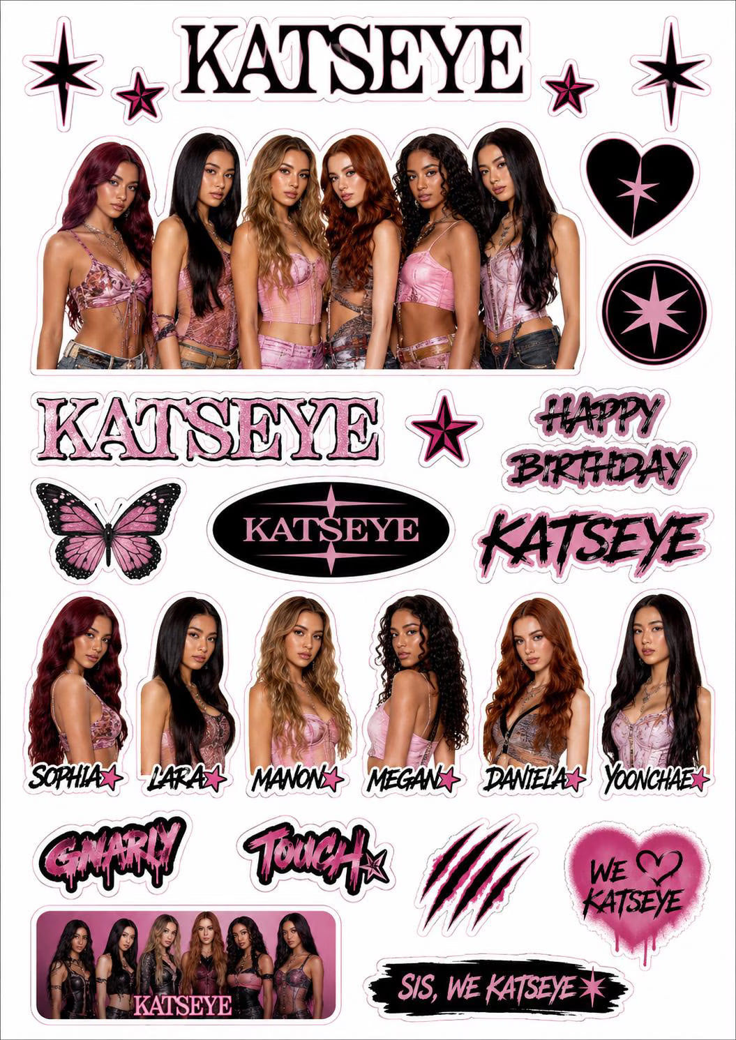 KATSEYE edible cake topper design 11, available in wafer paper or icing sheet.
