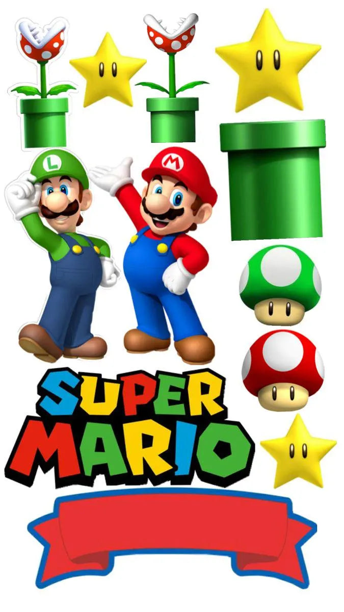 Mario edible cake topper design 2, available in wafer paper or icing sheet.