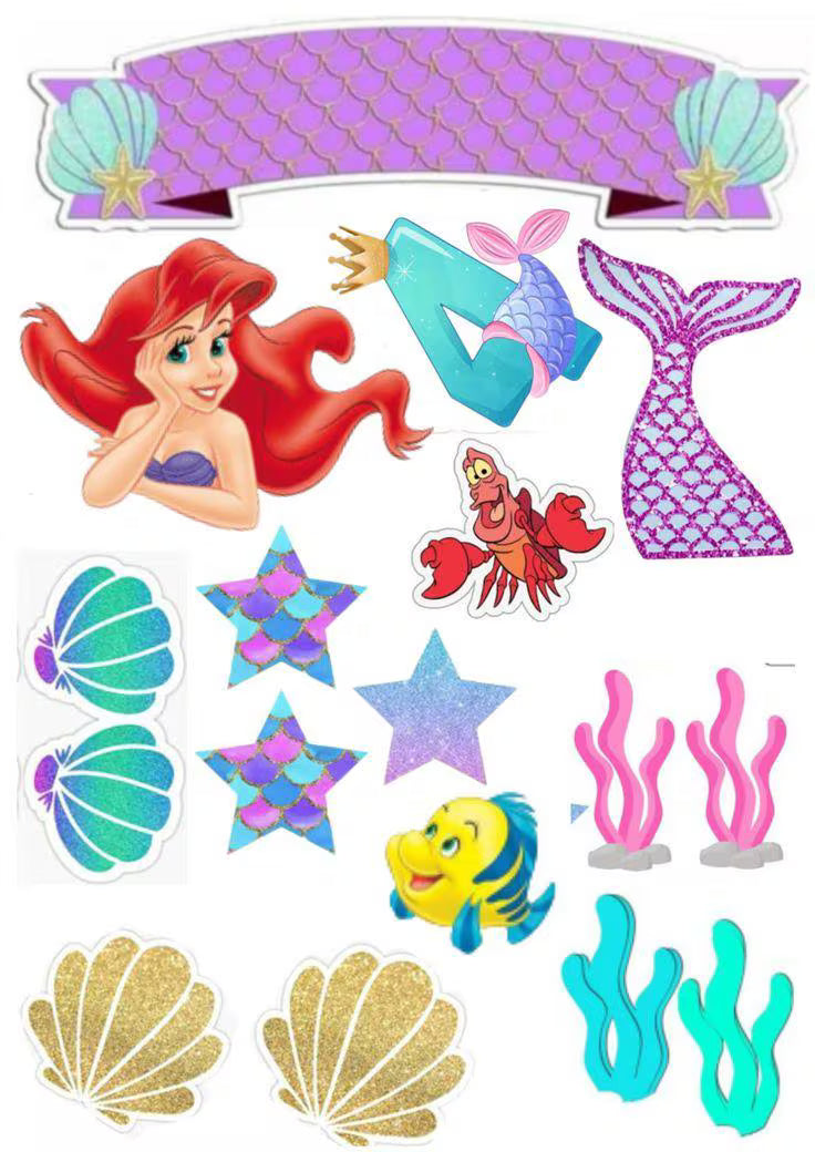 Mermaid edible cake topper design 7, available in wafer paper or icing sheet.