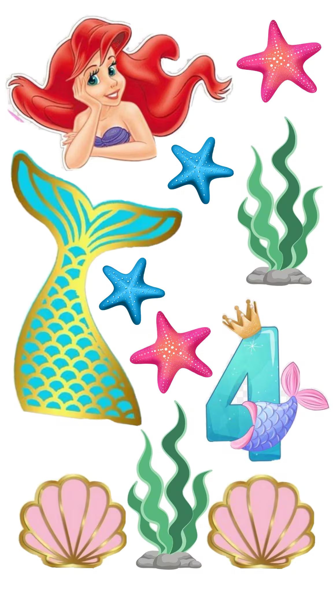 Mermaid edible cake topper design 12, available in wafer paper or icing sheet.
