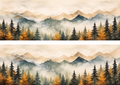 Design 1 two panoramic watercolor mountain forest edible cake wrap strips on A4 landscape