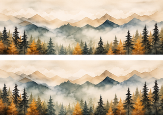Design 1 – Misty Mountain Forest Edible Cake Wrap – Edible Watercolor Landscape Cake Border