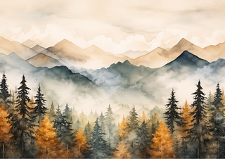 Design 2 – Misty Mountain Forest Edible Cake Wrap – Edible Watercolor Landscape Cake Border