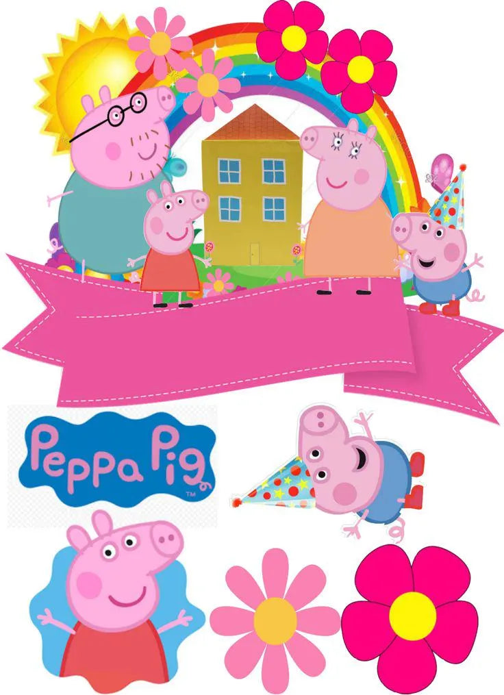 Pink pig edible cake topper design 2, available in wafer paper or icing sheet.