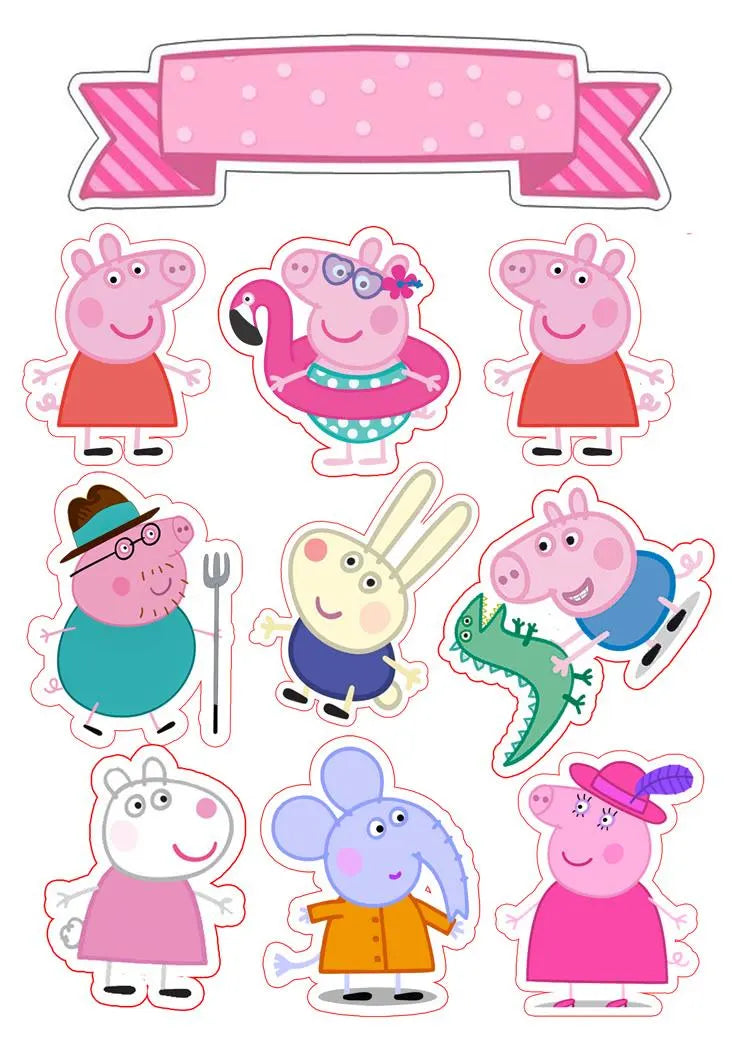 Pink pig edible cake topper design 6, available in wafer paper or icing sheet.