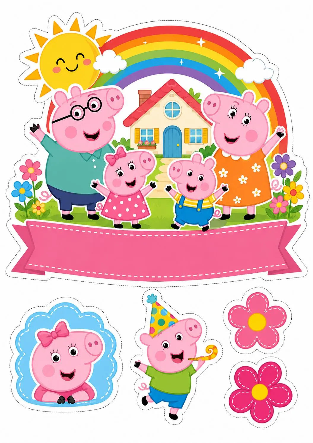 Pink pig edible cake topper design 10, available in wafer paper or icing sheet.