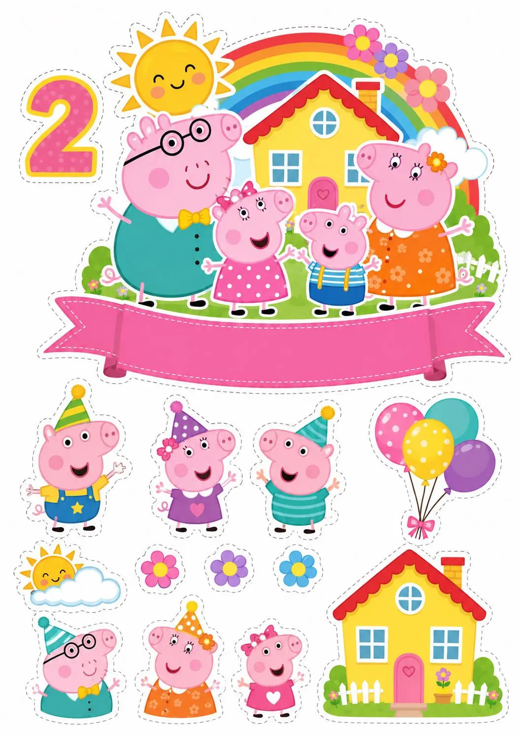 Pink pig edible cake topper design 11, available in wafer paper or icing sheet.