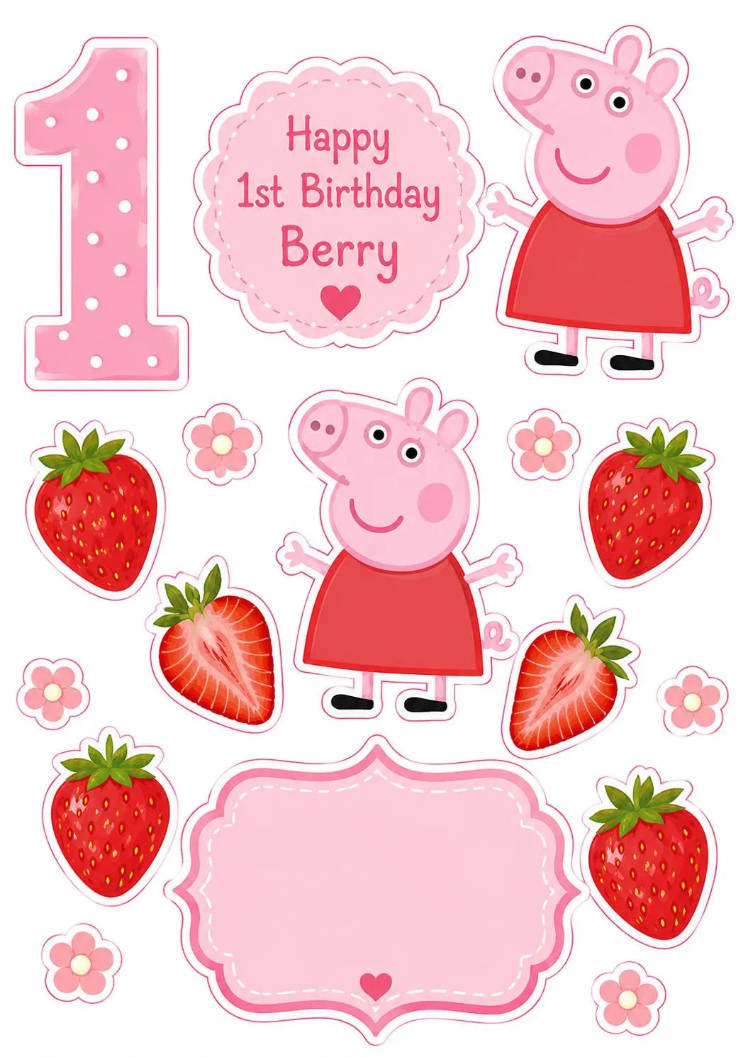 Pink pig edible cake topper design 18, available in wafer paper or icing sheet.