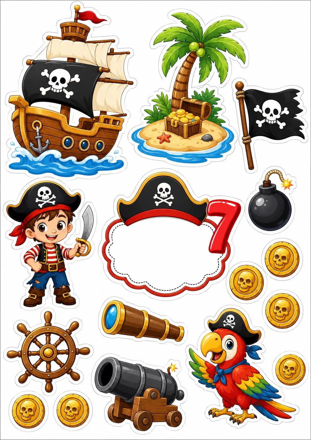 Pirate edible cake topper design 3, available in wafer paper or icing sheet.