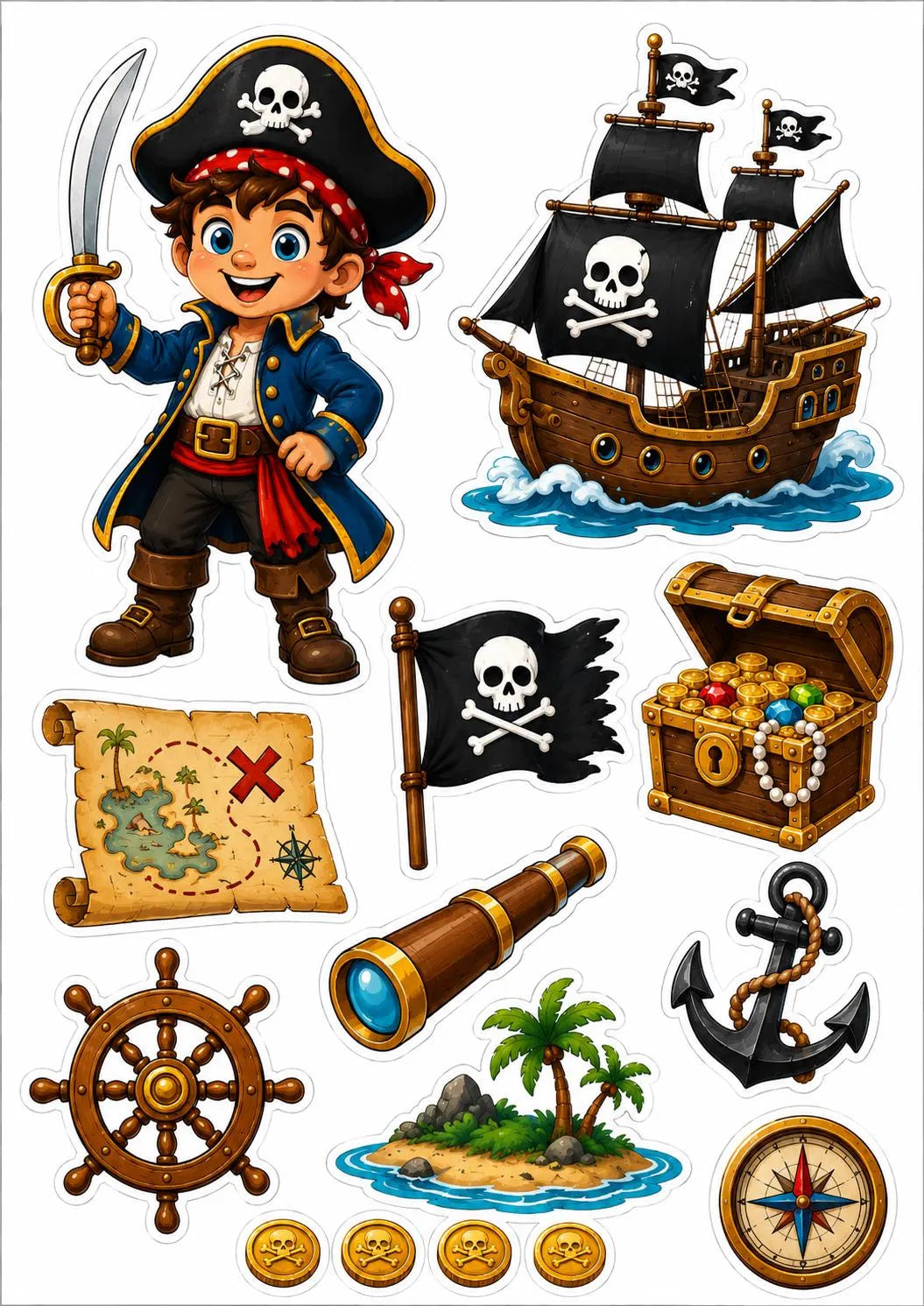 Pirate edible cake topper design 5, available in wafer paper or icing sheet.