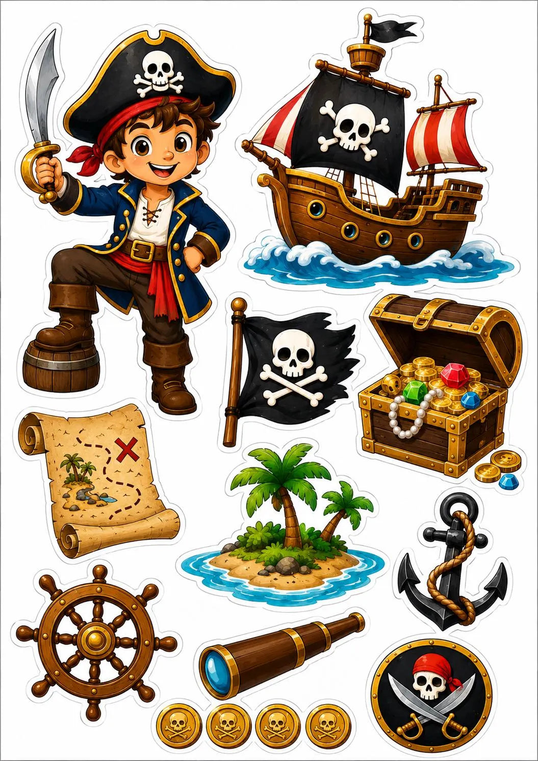 Pirate edible cake topper design 6, available in wafer paper or icing sheet.