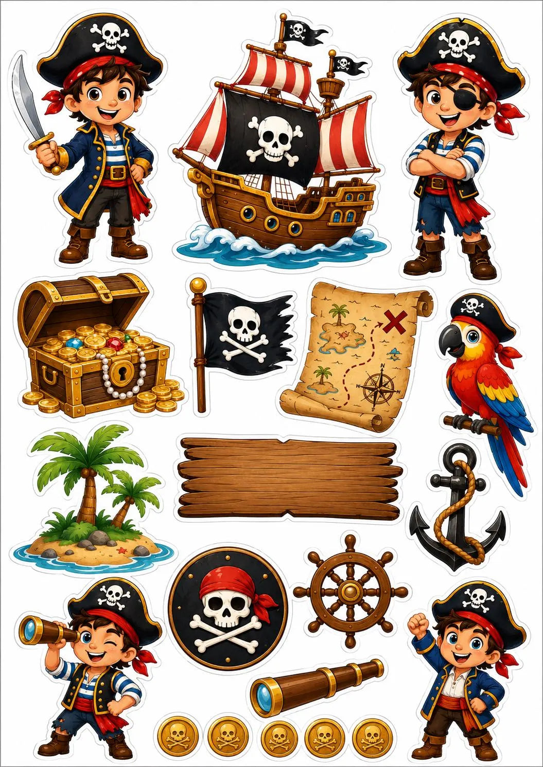 Pirate edible cake topper design 8, available in wafer paper or icing sheet.