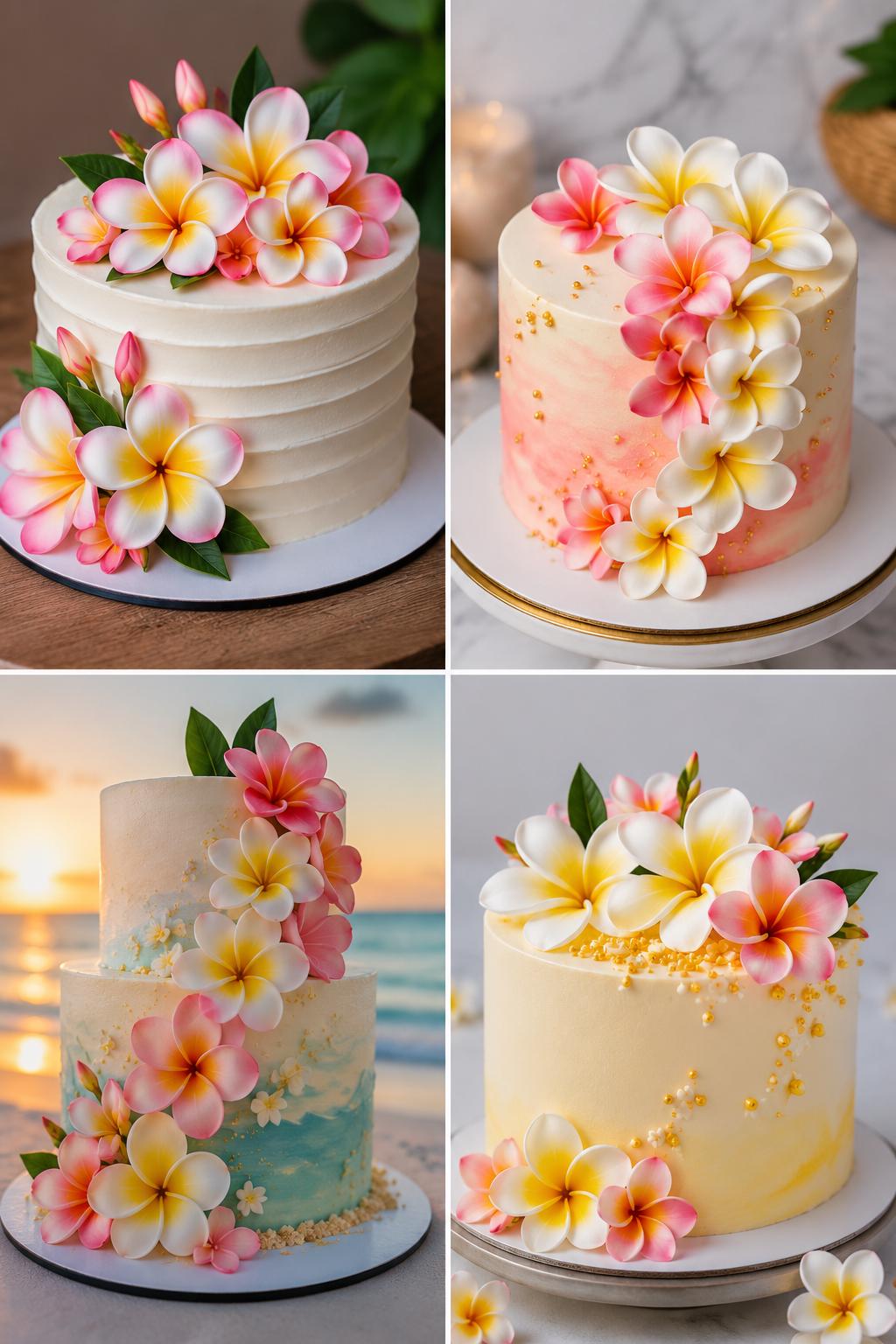 Handmade edible plumeria sugar flowers for tropical cake decoration, image 5.