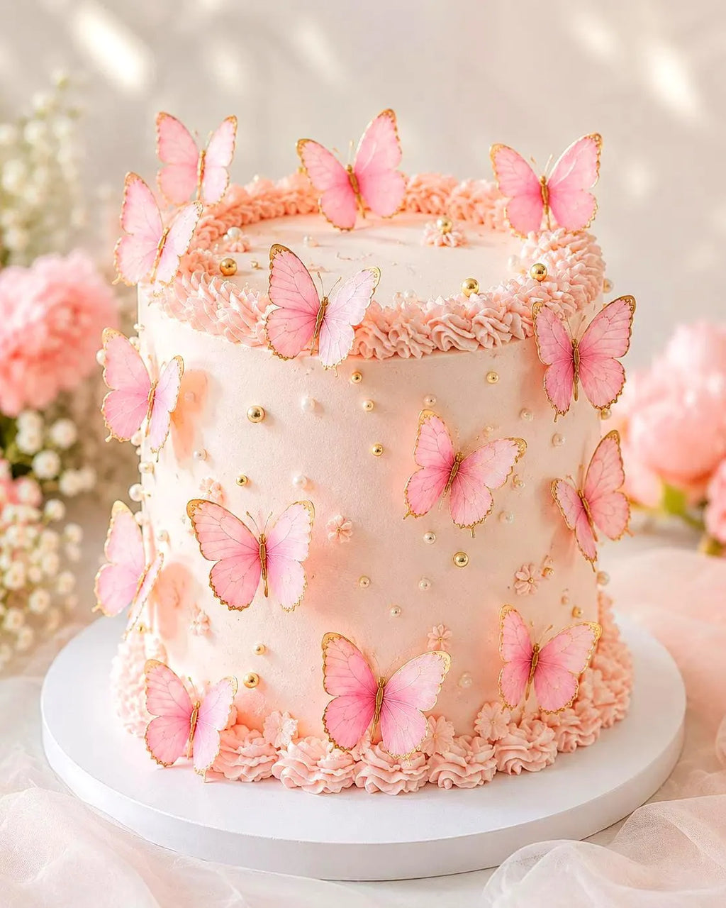 Edible wafer paper butterflies for birthday cake decorations.