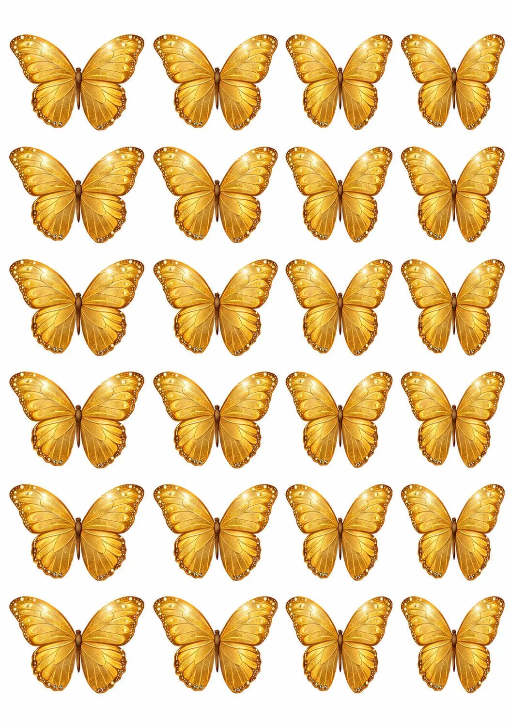 Precut edible wafer butterflies for cake decoration.