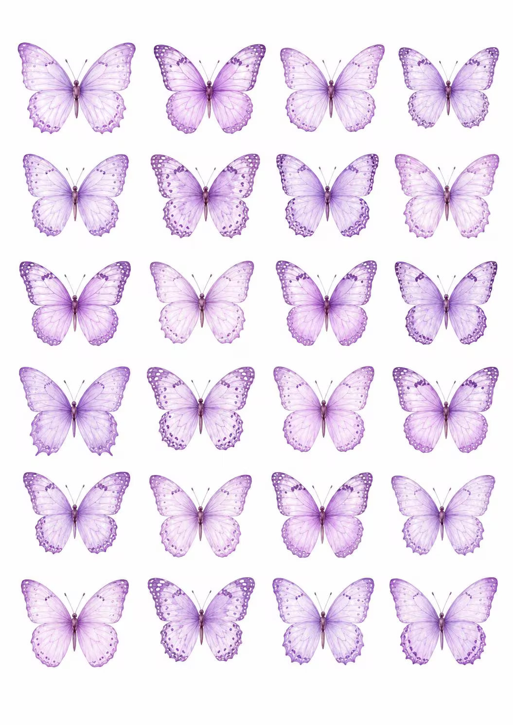 Precut butterfly cake toppers made of edible wafer paper.