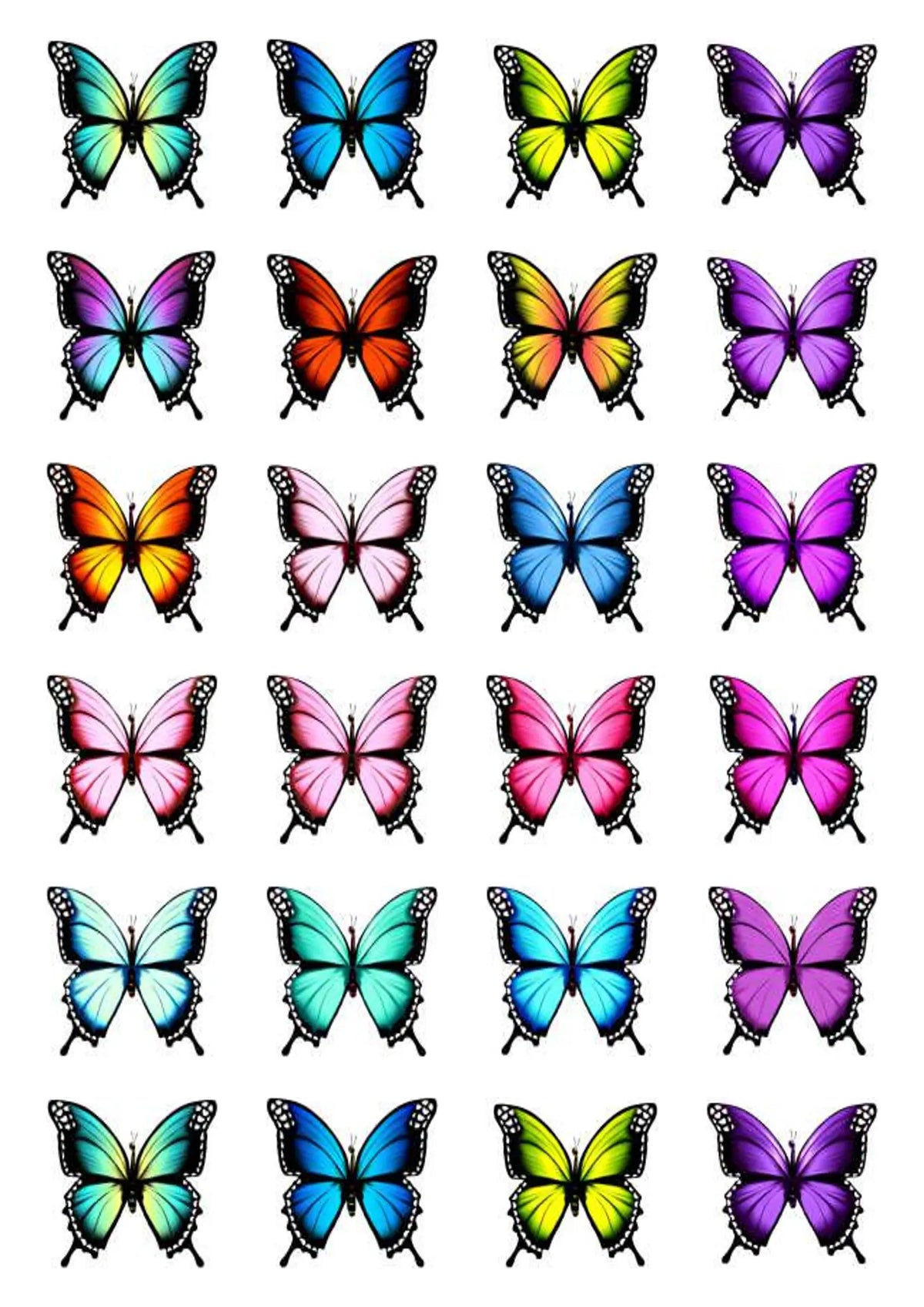 Wafer paper butterflies for creative cake decorating.