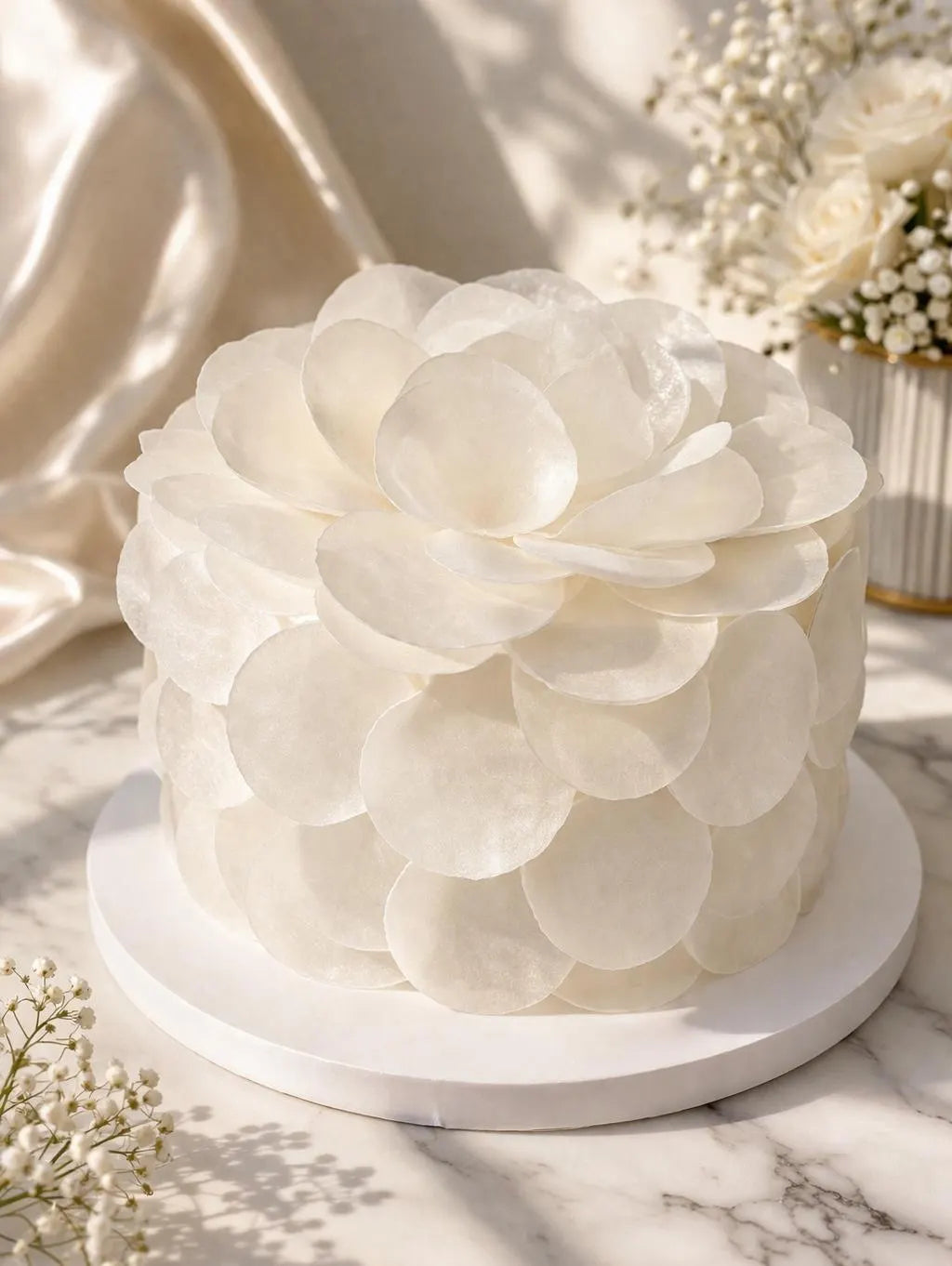 Precut edible wafer paper discs available in 38 mm and 50 mm sizes.