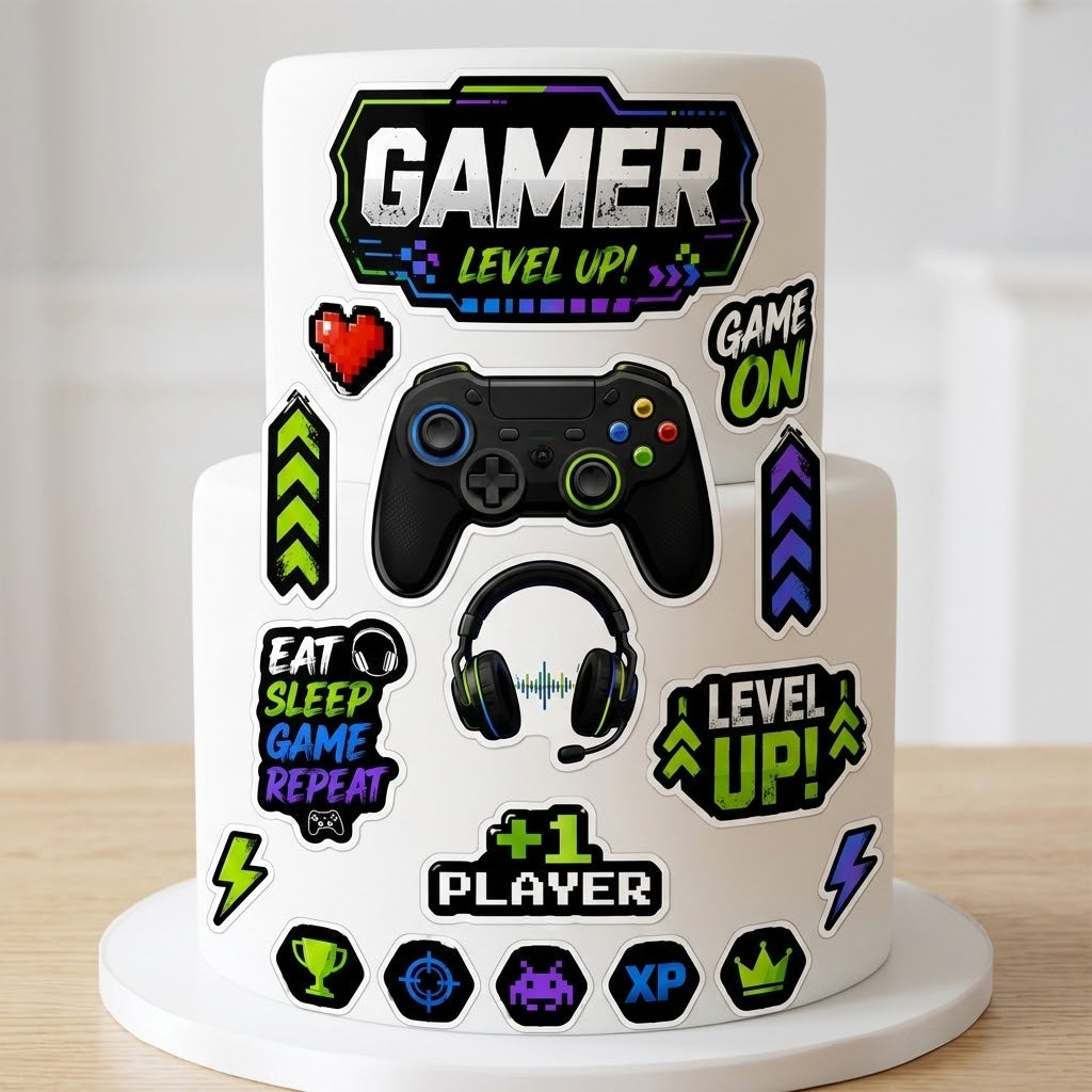 Gamer Console Edible Cake Toppers – Precut Cupcake Toppers & A4 Icing Sheet