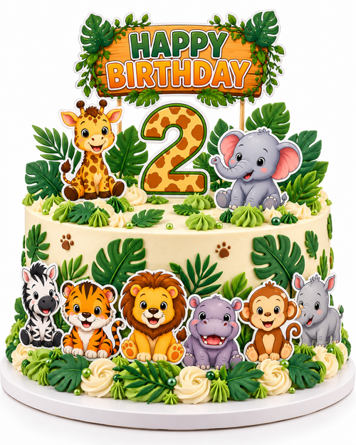 Safari animals edible cake topper design 1, available in wafer paper or icing sheet.