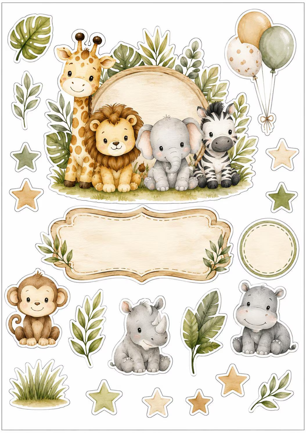 Safari animals edible cake topper design 2, available in wafer paper or icing sheet.