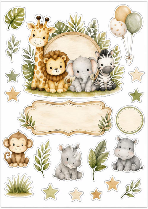 Safari animals edible cake topper design 2, available in wafer paper or icing sheet.