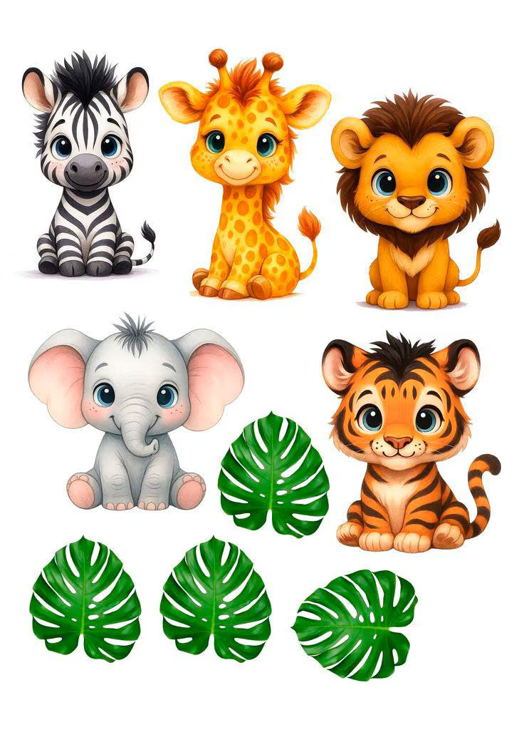 Safari animals edible cake topper design 3, available in wafer paper or icing sheet.