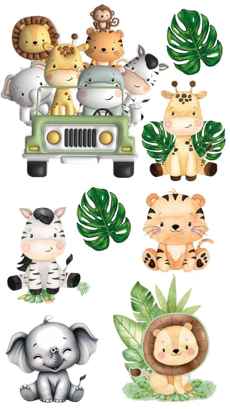 Safari animals edible cake topper design 4, available in wafer paper or icing sheet.