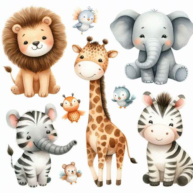 Safari animals edible cake topper design 6, available in wafer paper or icing sheet.