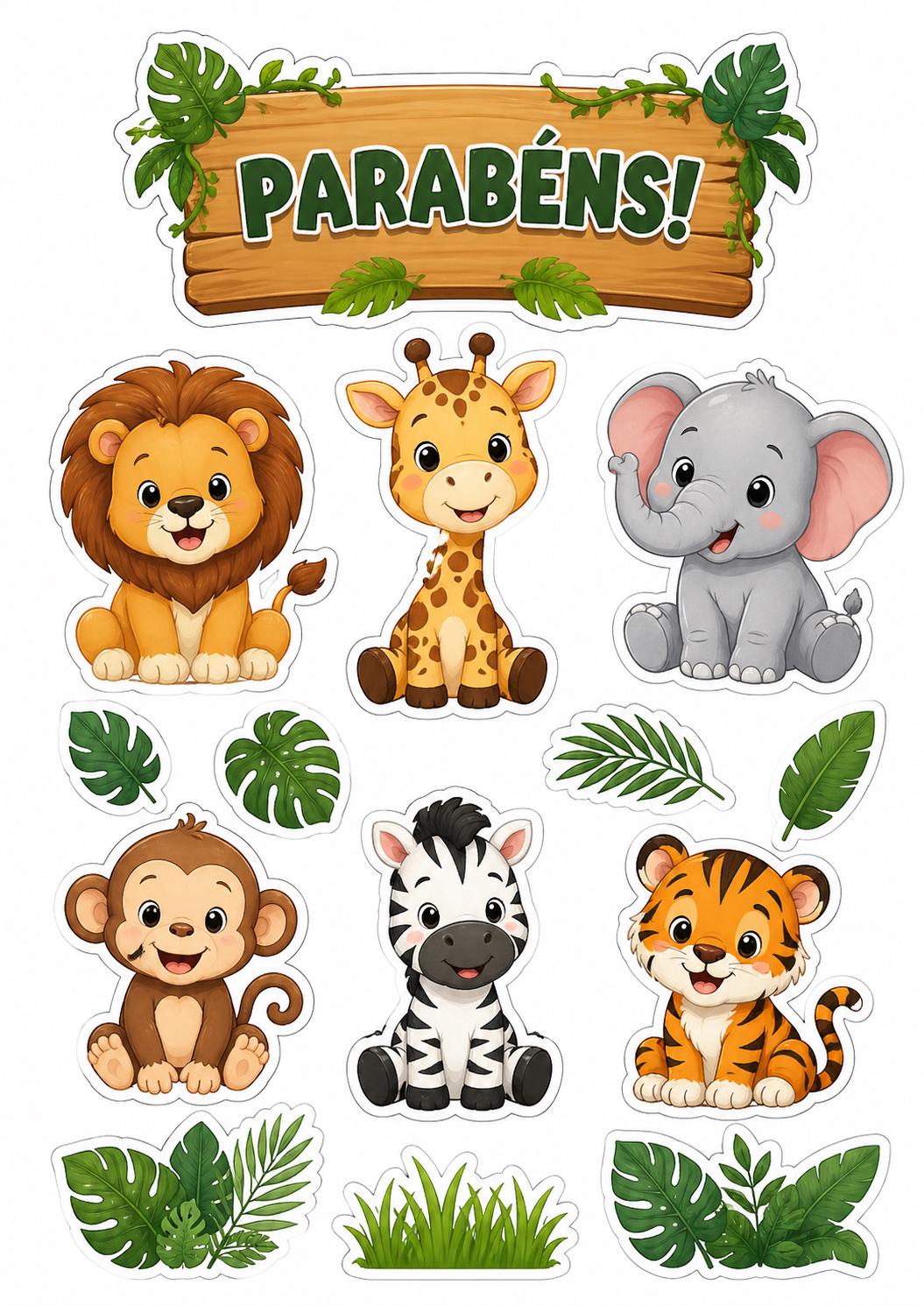 Safari animals edible cake topper design 8, available in wafer paper or icing sheet.