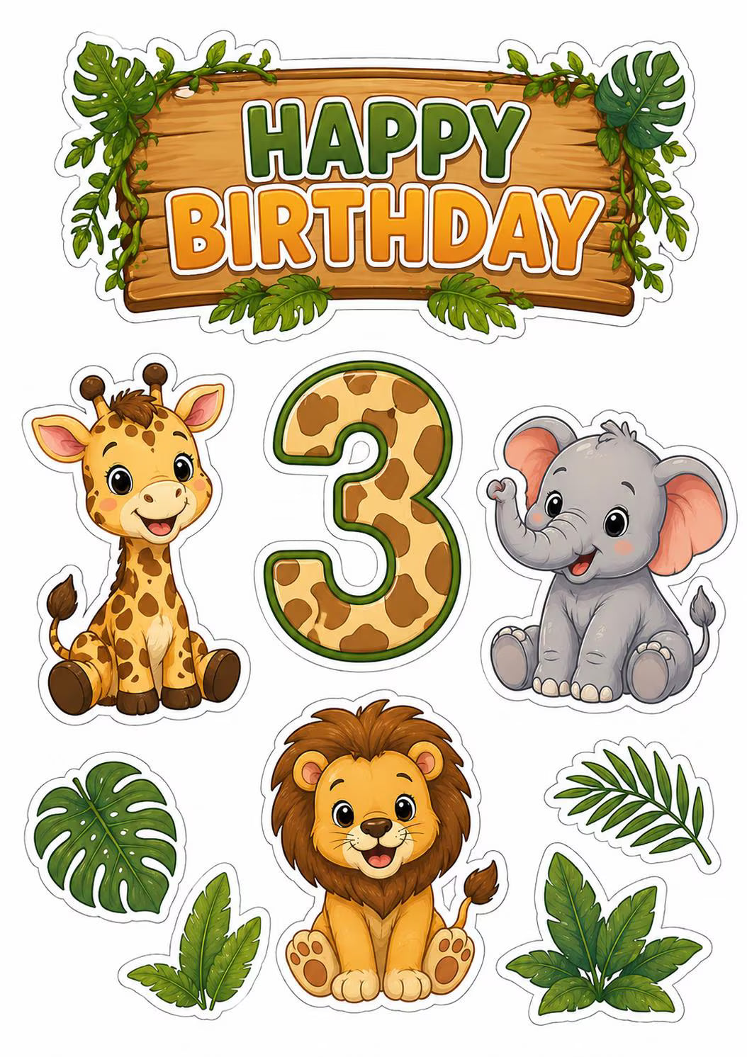 Safari animals edible cake topper design 10, available in wafer paper or icing sheet.