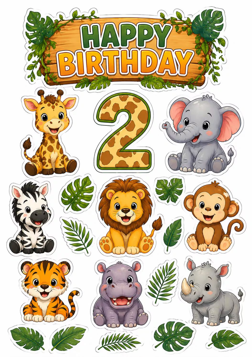 Safari animals edible cake topper design 11, available in wafer paper or icing sheet.