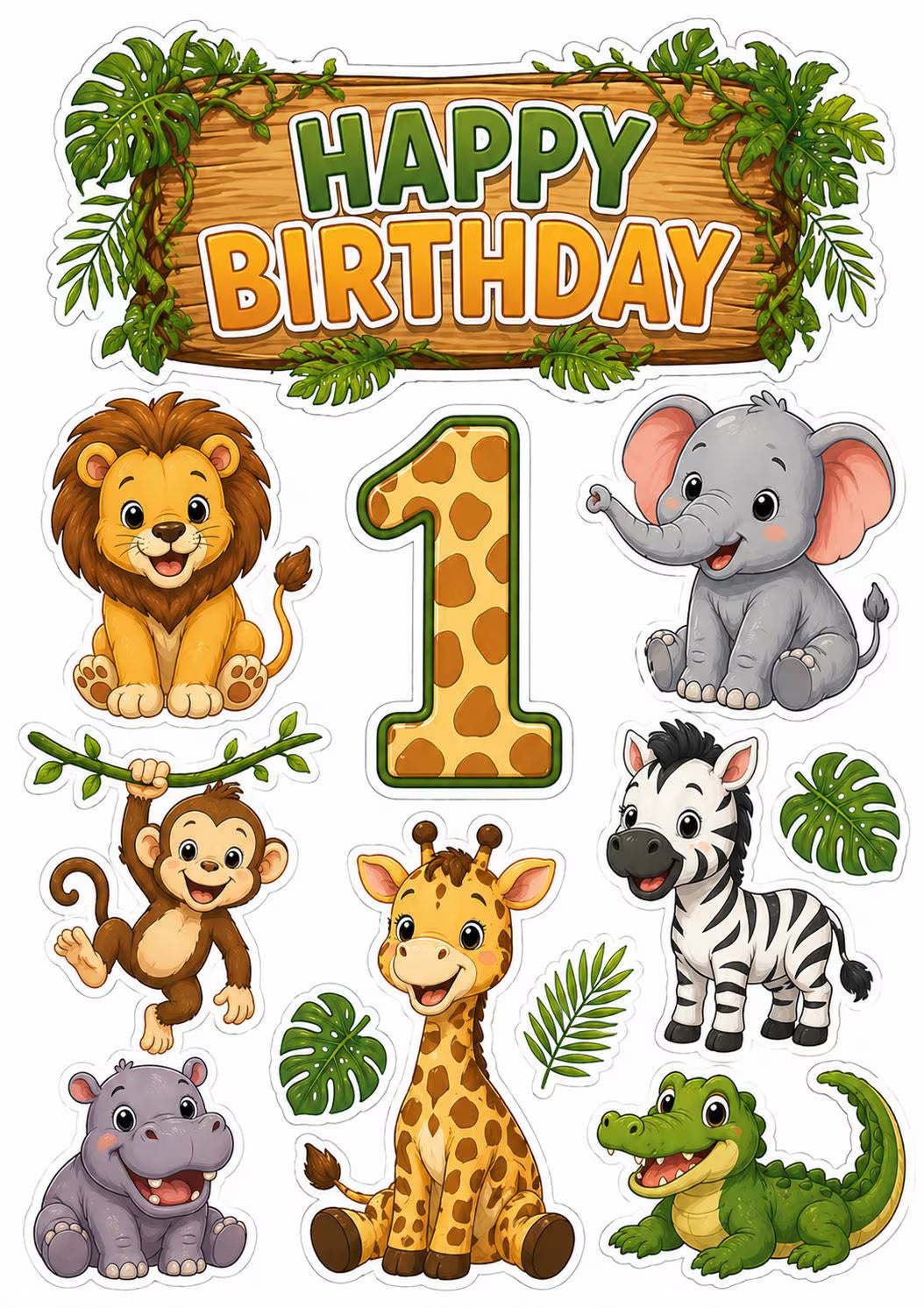 Safari animals edible cake topper design 13, available in wafer paper or icing sheet.