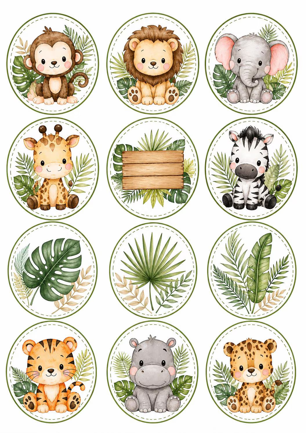 Safari animals edible cake topper design 15, available in wafer paper or icing sheet.