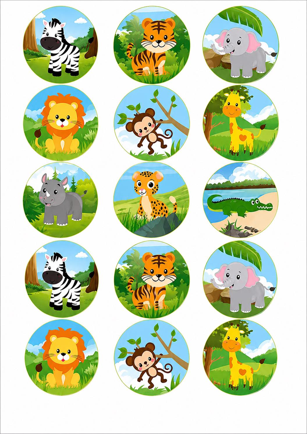 Safari animals edible cake topper design 16, available in wafer paper or icing sheet.