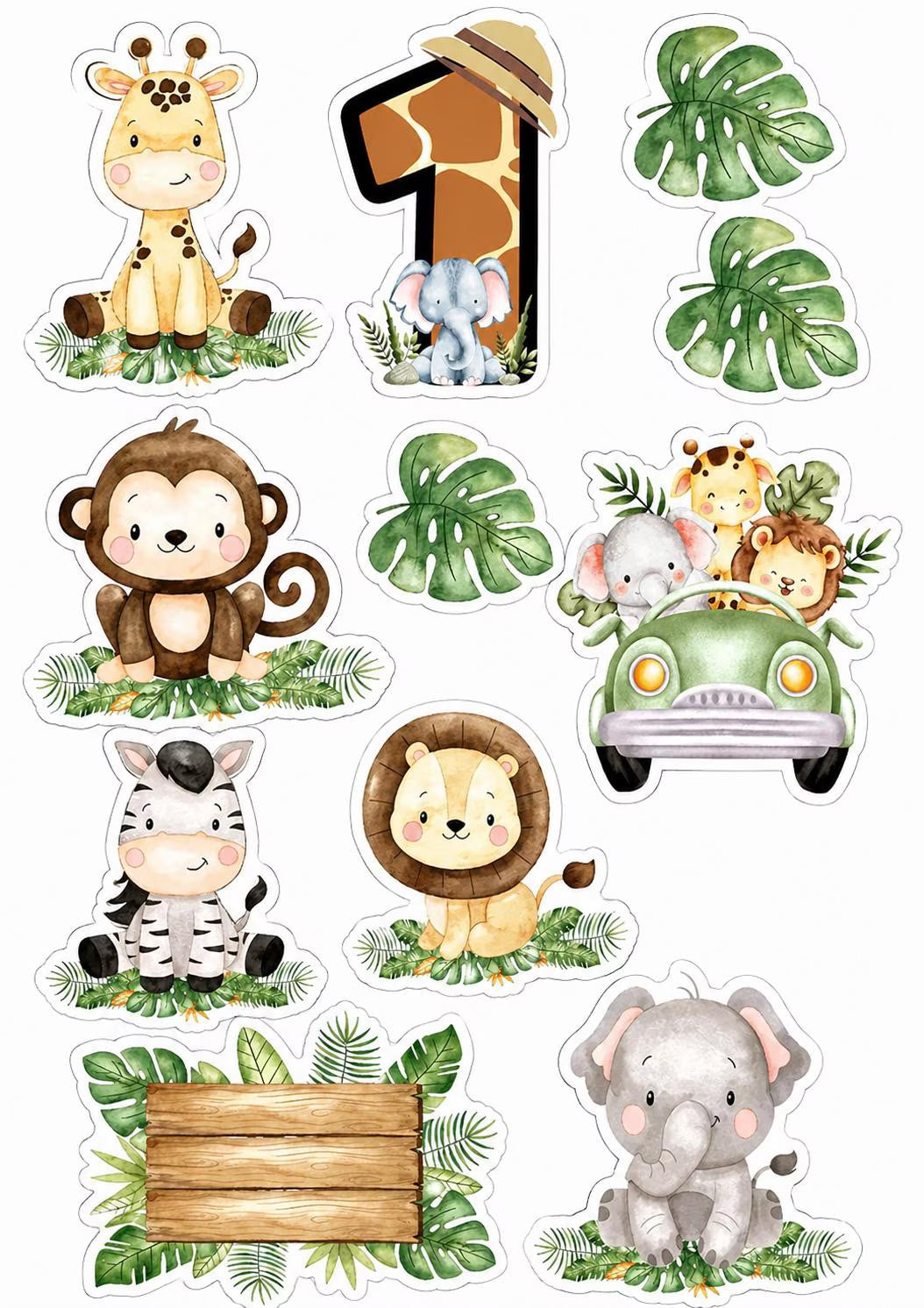 Safari animals edible cake topper design 17, available in wafer paper or icing sheet.