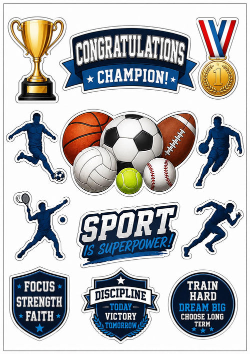 Sport edible cake topper design 2, available in wafer paper or icing sheet.