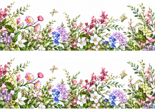 Design 2 – Spring Botanical & Butterflies Edible Cake Wrap – Watercolor Floral A4 Cake Border