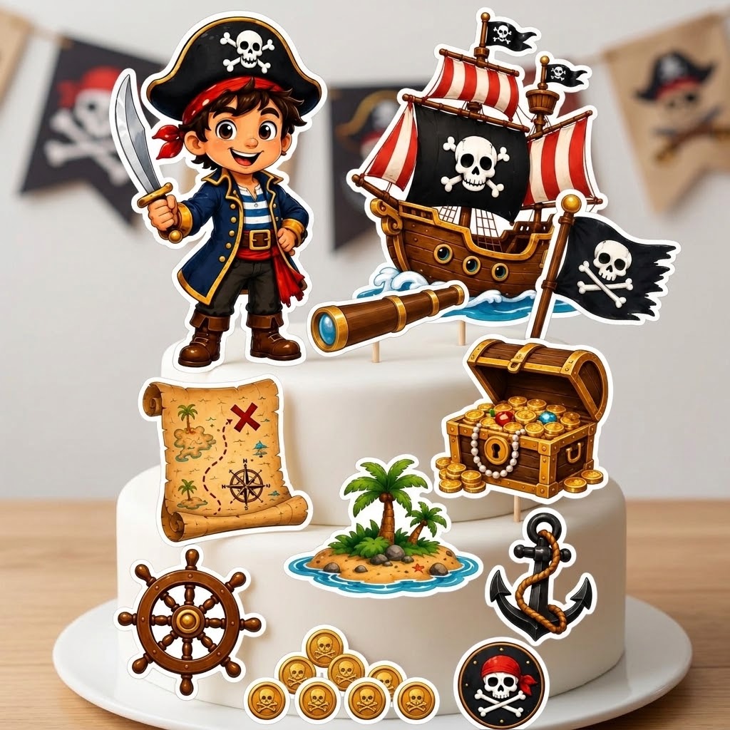 Pirate Edible Cake Toppers – Precut Cupcake Toppers & A4 Icing Sheet