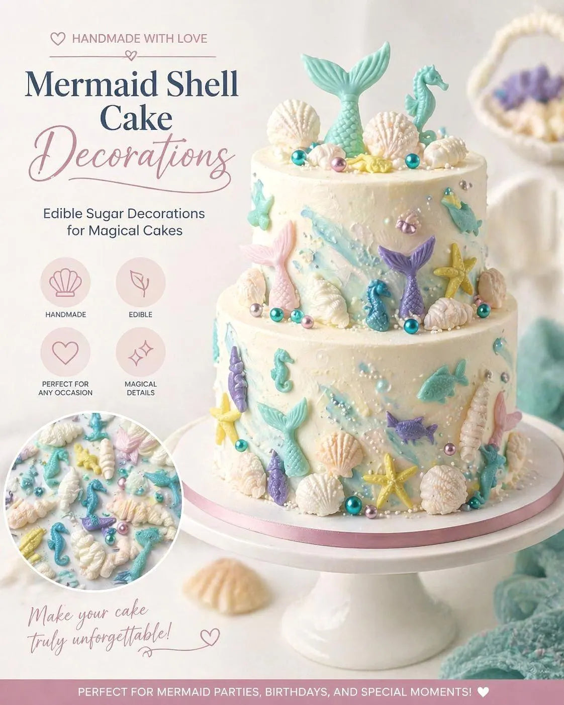 Handmade edible fondant under-the-sea cake topper set, image 1.