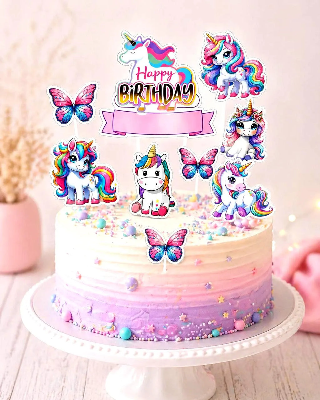 Unicorn rainbow edible cake topper design 1, available in wafer paper or icing sheet.