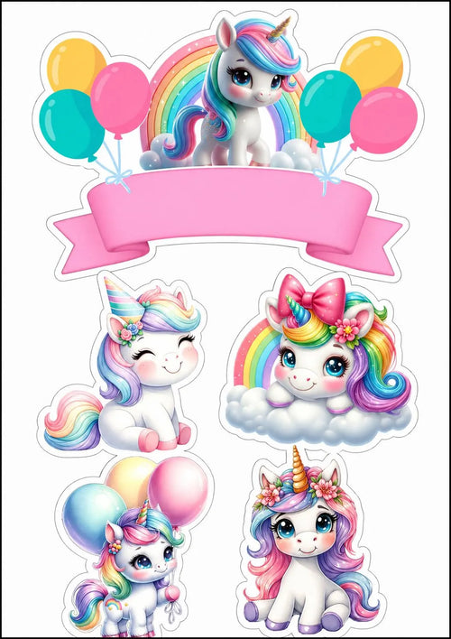 Unicorn rainbow edible cake topper design 2, available in wafer paper or icing sheet.