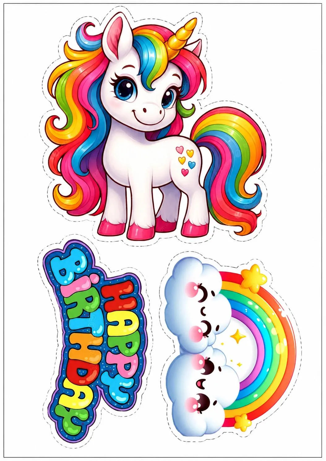 Unicorn rainbow edible cake topper design 3, available in wafer paper or icing sheet.