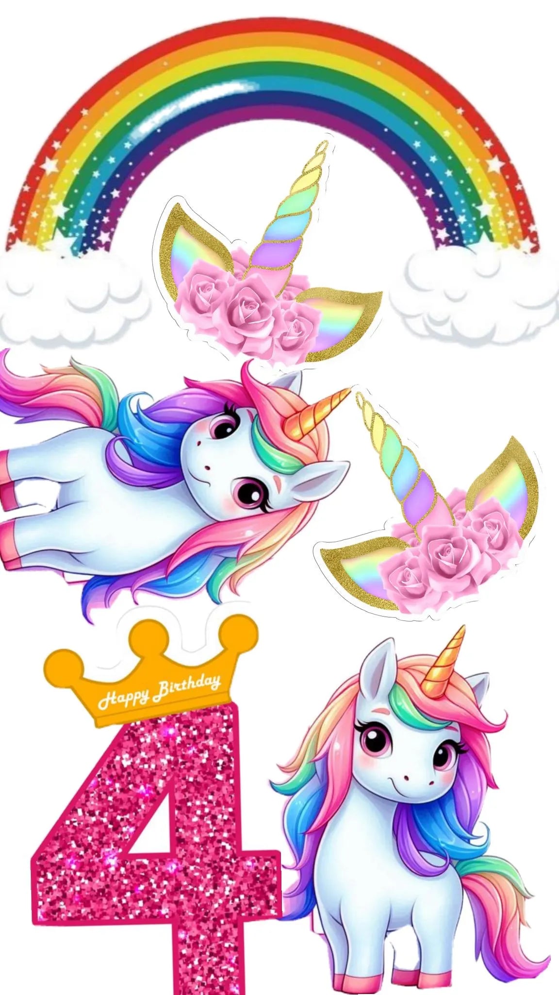 Unicorn rainbow edible cake topper design 4, available in wafer paper or icing sheet.