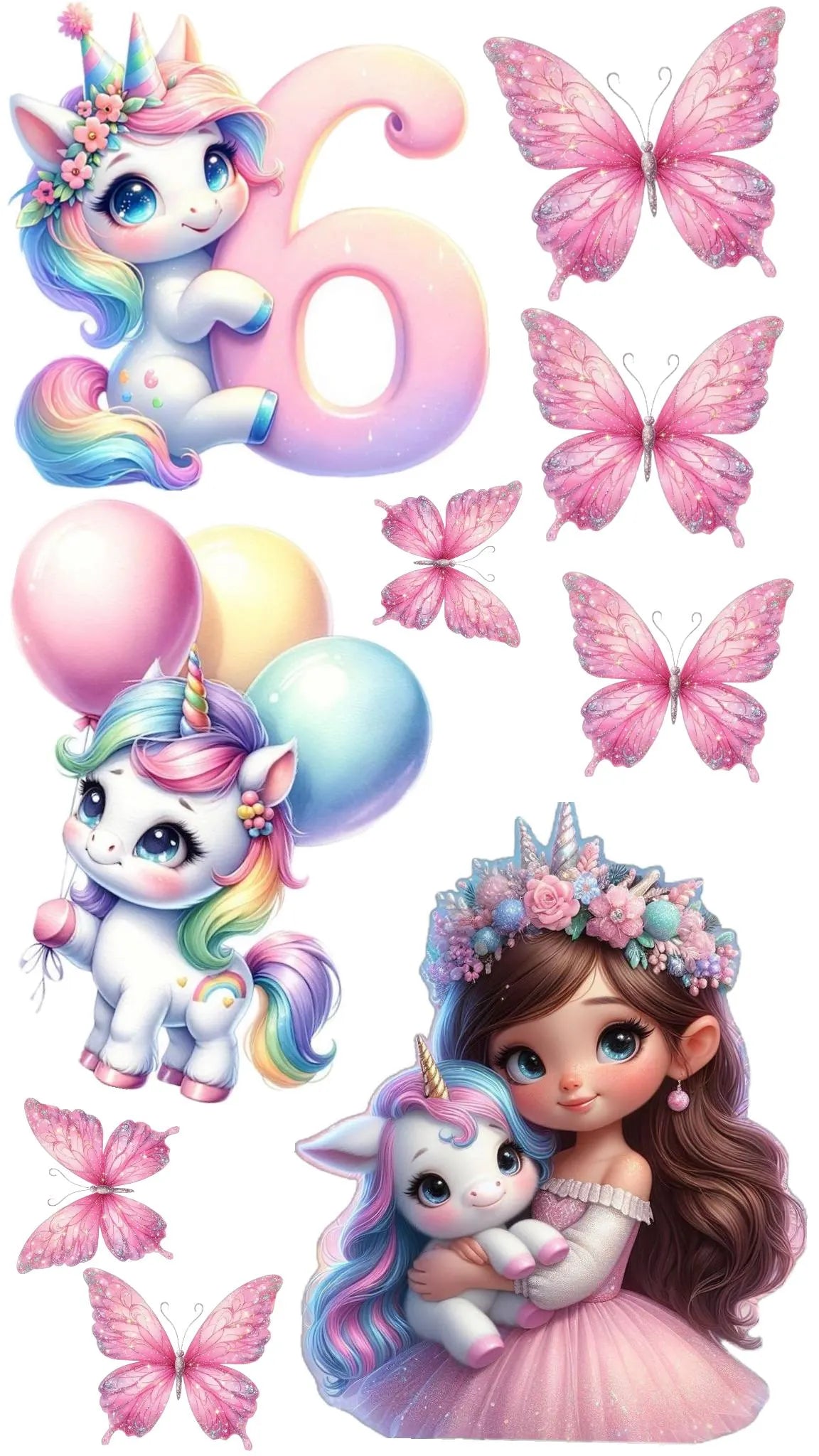 Unicorn rainbow edible cake topper design 6, available in wafer paper or icing sheet.