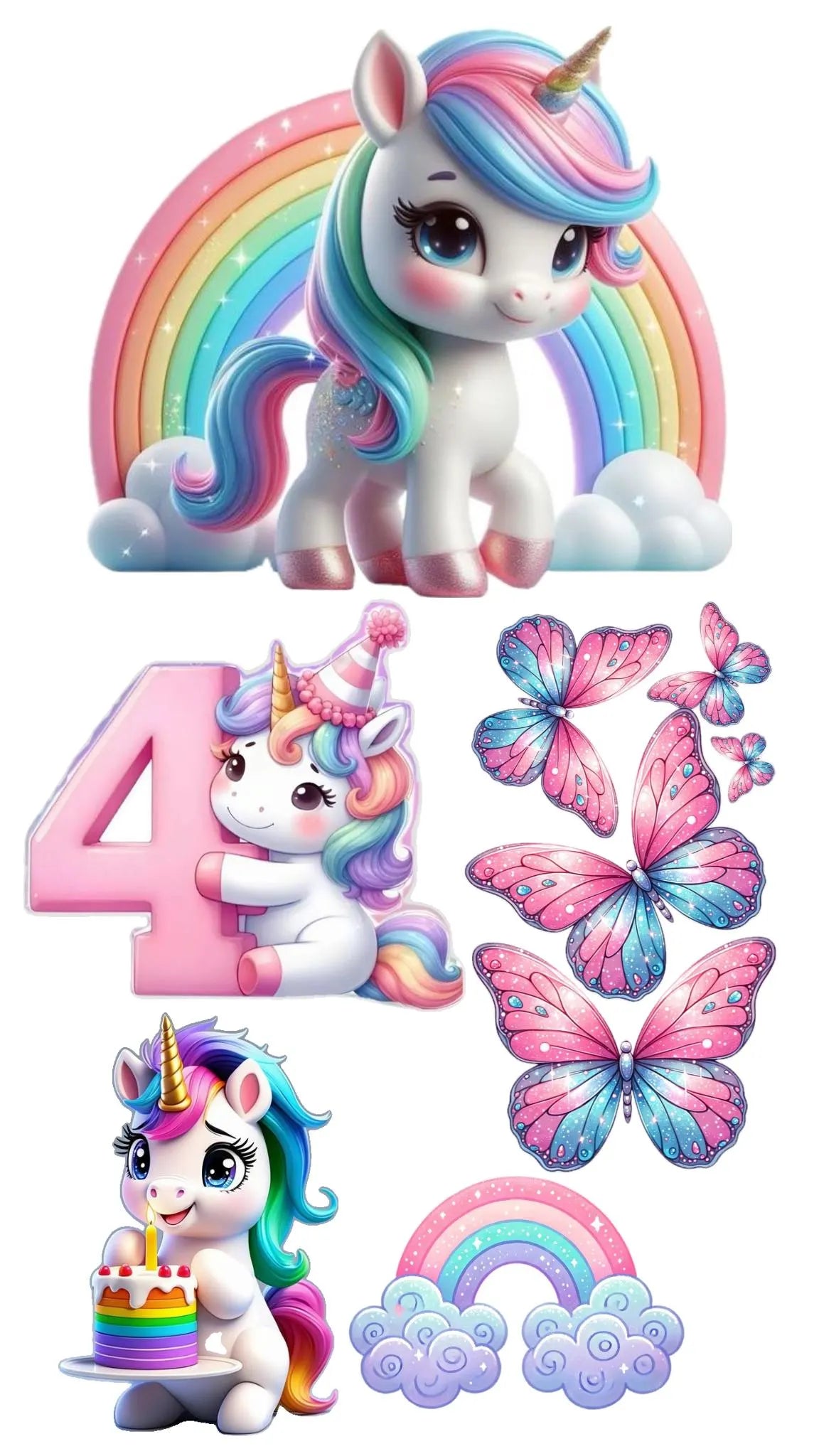 Unicorn rainbow edible cake topper design 7, available in wafer paper or icing sheet.