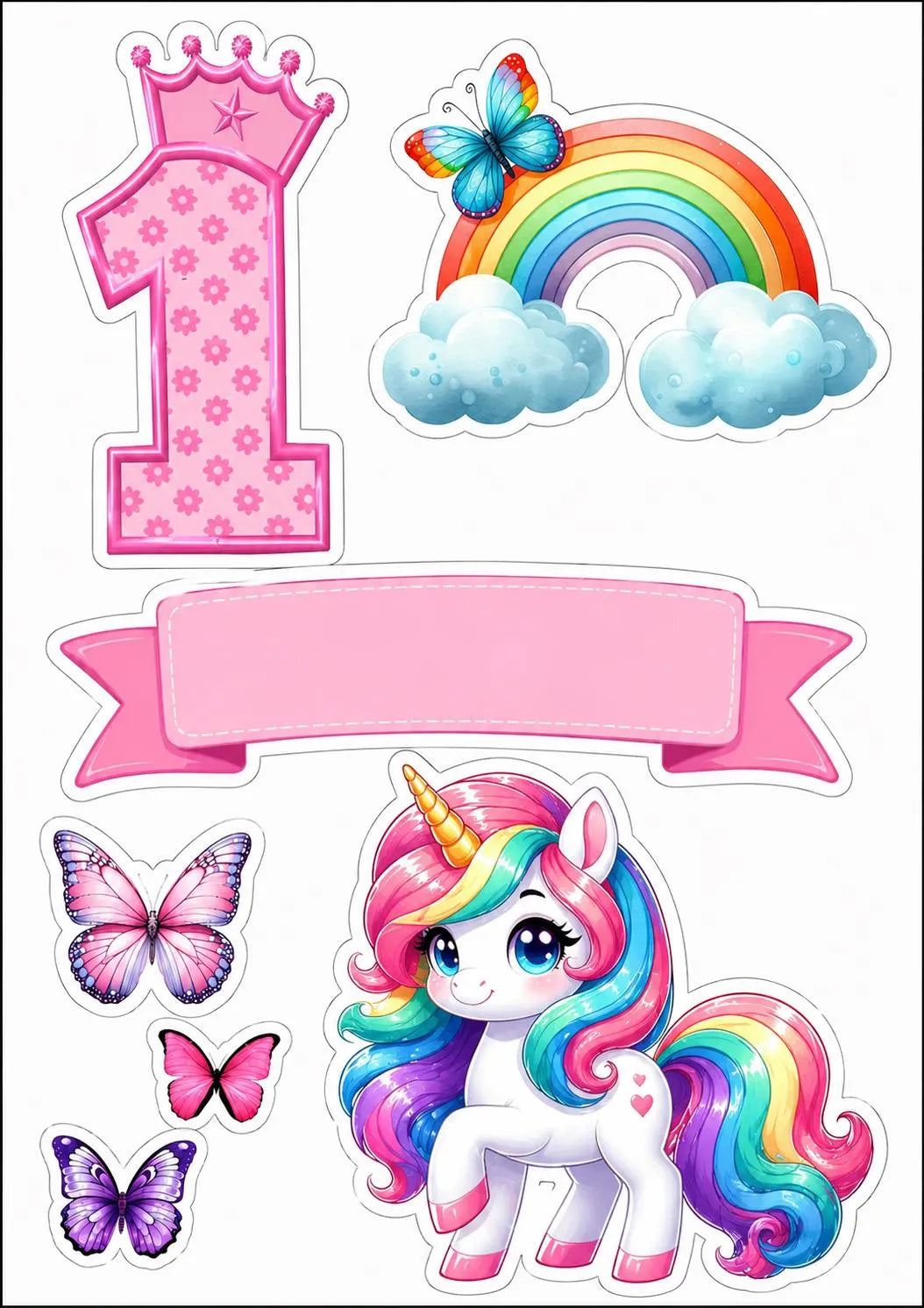 Unicorn rainbow edible cake topper design 9, available in wafer paper or icing sheet.